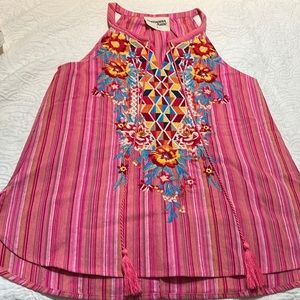 Savanna Jane Shirt Women Small Pink Floral Embroidery